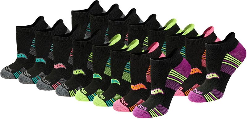 Saucony Women's RunDry Athletic Socks - Performance Heel Tab | Sizes S-L (8, 16, 24 Pairs)