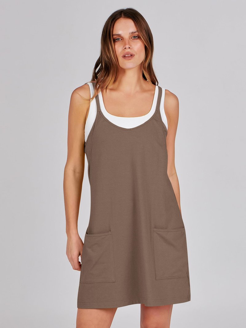 ANRABESS Women Athletic Dress Summer Tennis Workout Active Sports Mini Romper Dress Built in Shorts Travel Vacation Clothes Coffee XX-Large