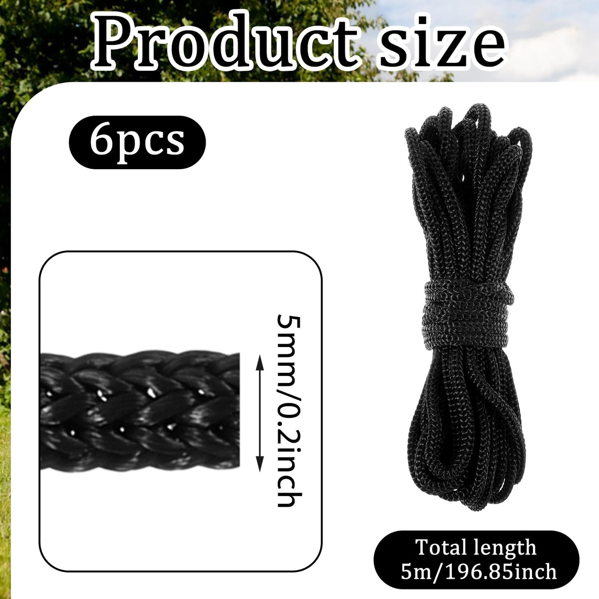 Exircy 6 Pieces Trampoline Net Connection Rope, 16 Feet Each, 0.2 Inch Thick Black Tie Down Rope Replacement Parts Long Safety Trampoline Net Cords for Enclosure Nets