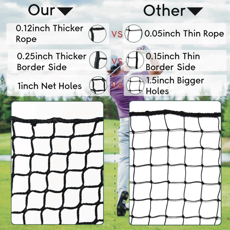 Golf Practice Net,Heavy Duty Nylon Golf Hitting Net,Golf Net Outdoor Indoor with Wire Hanging Kit,Golf Nets for Backyard Driving，Golf,Baseball, Hockey, Soccer（10/15/20/25/30ft (Black-10x10ft)