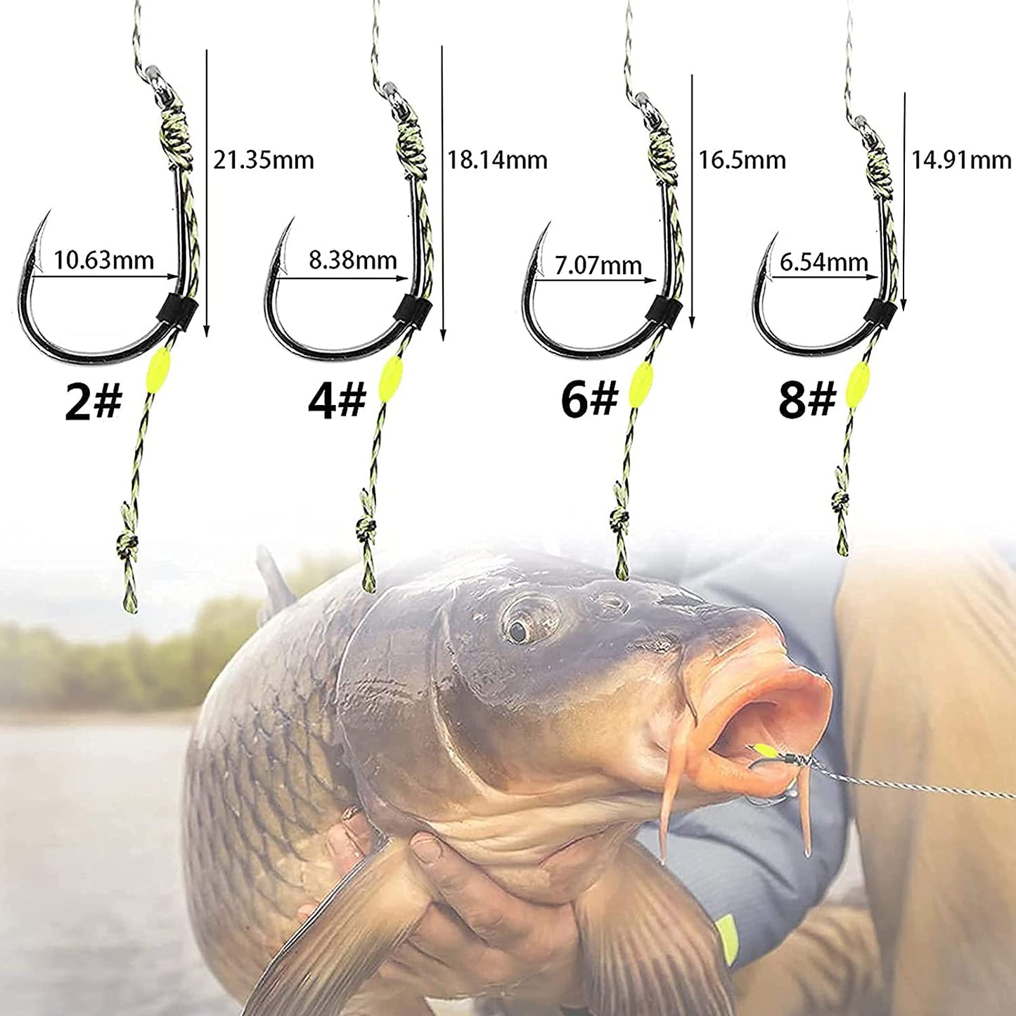 YOTO Carp Rig Set – 24Pcs High Carbon Steel Curved Barbed Hooks with Swivel, Hair Rig Design for Boilie Fishing, Braided Line Fishing Equipment, Size #6