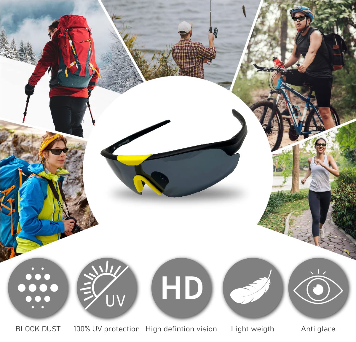 XII WY Polarized Sports Sunglasses Mens Womens for Cycling Baseball Running Fishing Driving