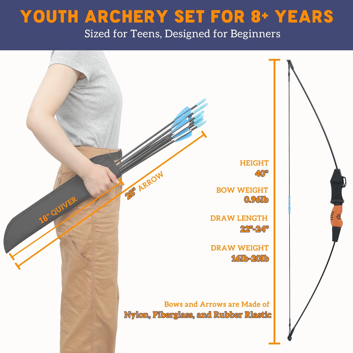 40" Youth Bow and Arrow Set for Kids 8-12 & Teens - Ambidextrous Recurve Archery Gear with 9 Safety Arrows, 4 Target Faces, Arm Guard - Perfect Backyard Gift for Beginner Archers and Outdoor Fun