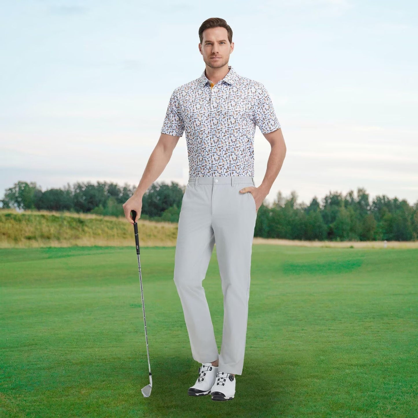 M MAELREG Polo Shirts for Men Quick Dry Fit Short Sleeve Performance Moisture Wicking Print Men’s Golf Shirts