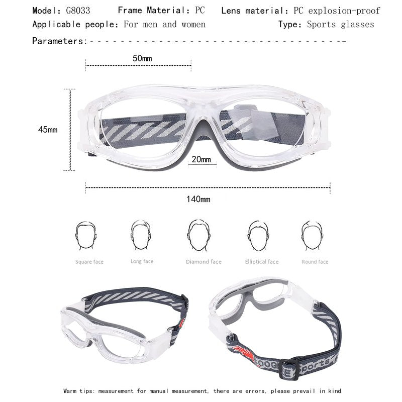 SooGree Kids Sport Goggles Basketball Football Goggles Glasses Boys Safety Eyewear Anti Shock Collision Glasses Frame 7-14 (Transparent frame grey pads)