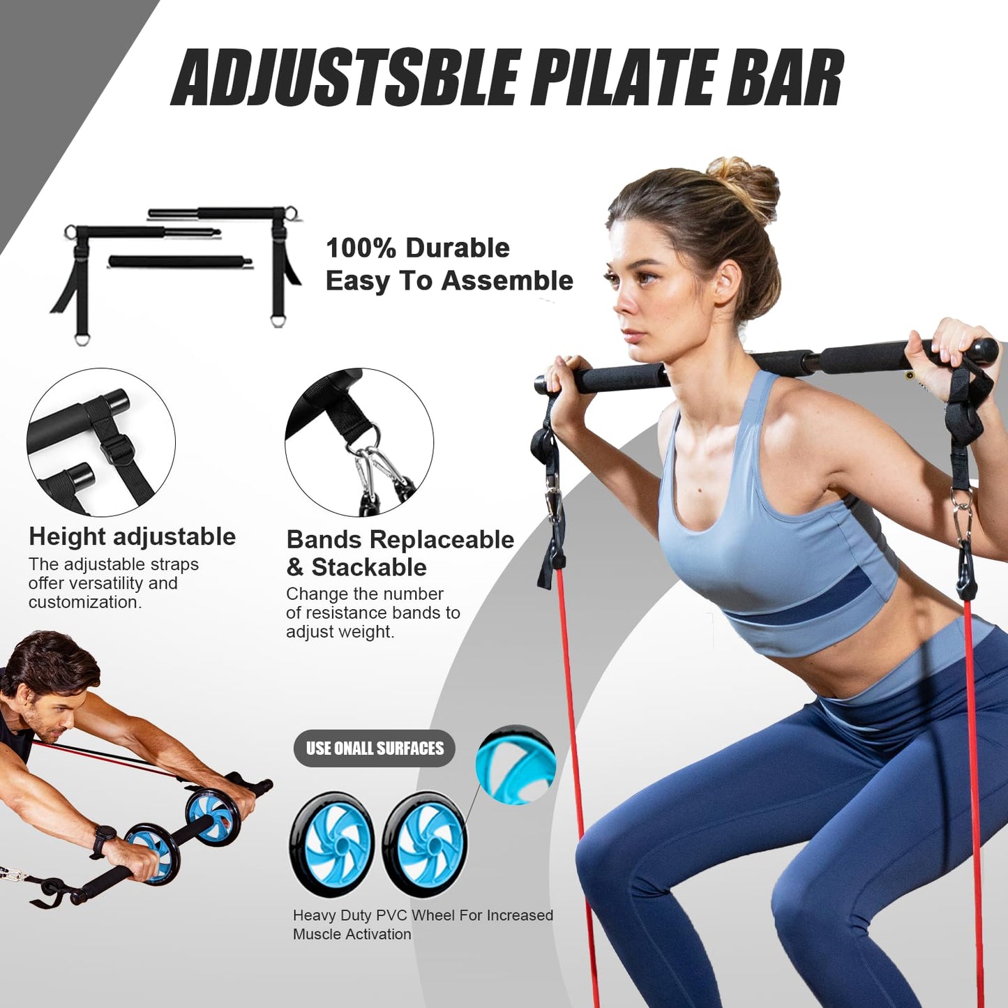 Ultimate Home Exercise Equipment with 25 Gym Accessories. 30 in 1 Workout Package with Push Up Board Resistance Bands, Pilate Bar, Ab Roller Wheel,Full Body Workout at Home