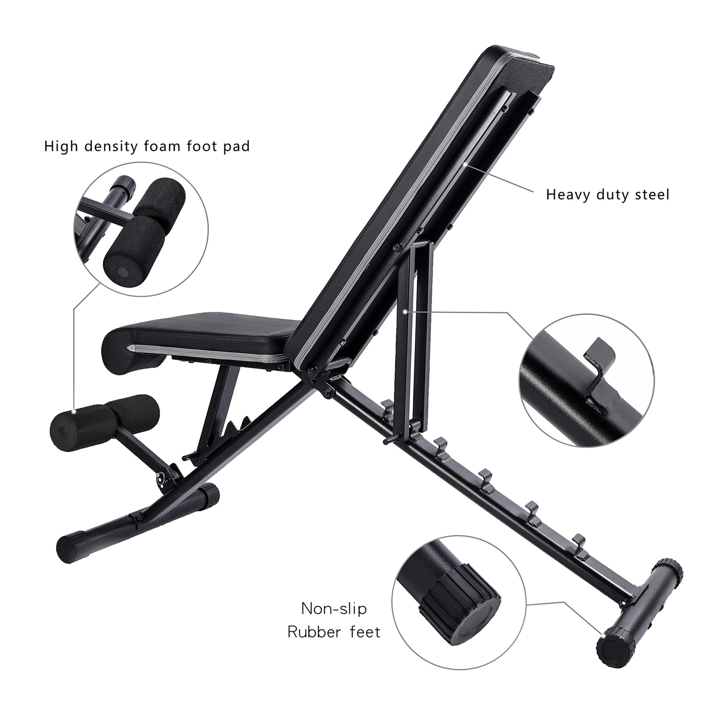 Letusto Adjustable Weight Bench Heavy Duty Incline Decline and Flat Bench, 1100 lb Weight Capacity Multi-Purpose Foldable Dumbbell and Barbell Bench