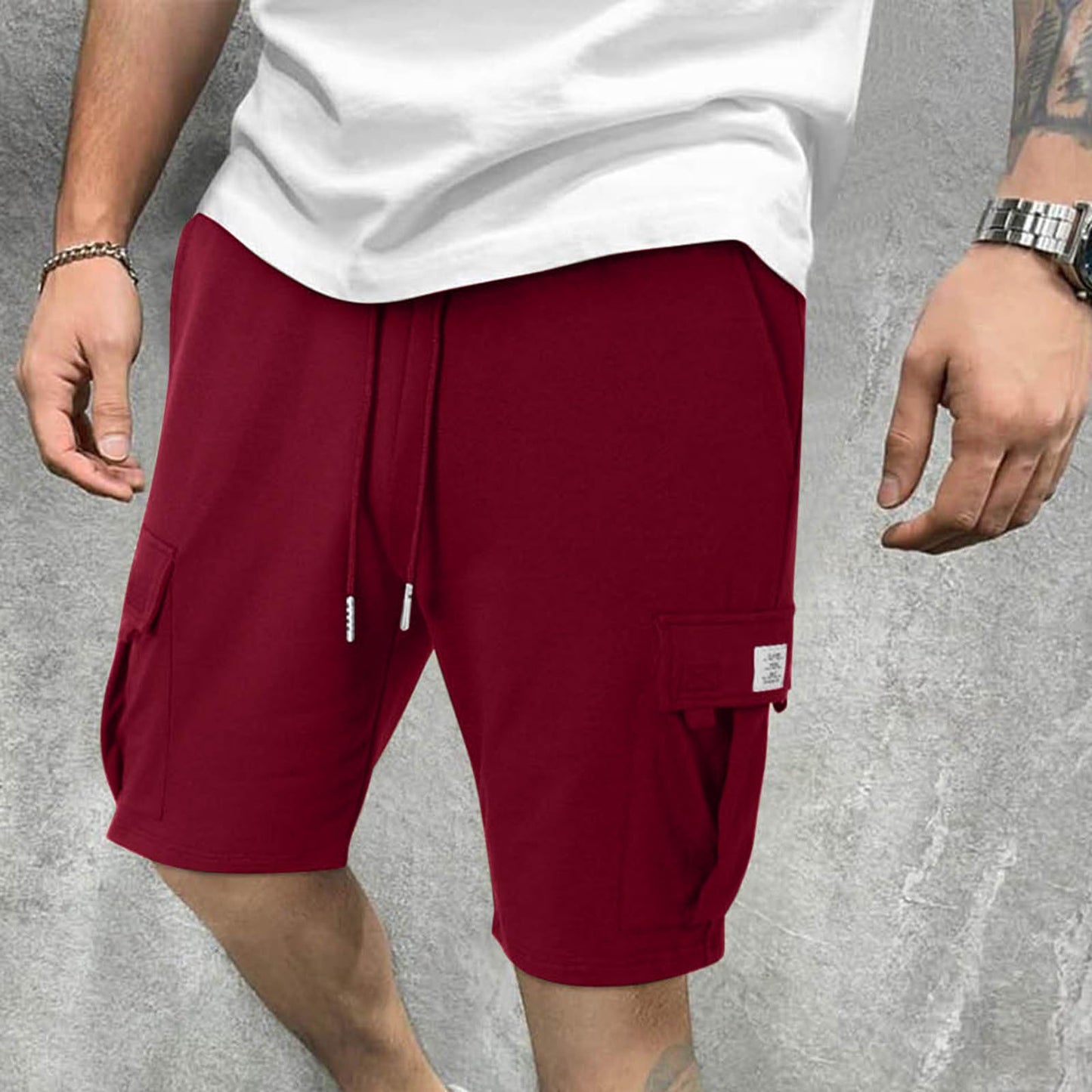 Generic Cargo Shorts for Men Stretch Waist Casual Shorts Summer Cotton Shorts Workout Gym Shorts Outdoor Hiking Shorts with Pockets Wine, Large