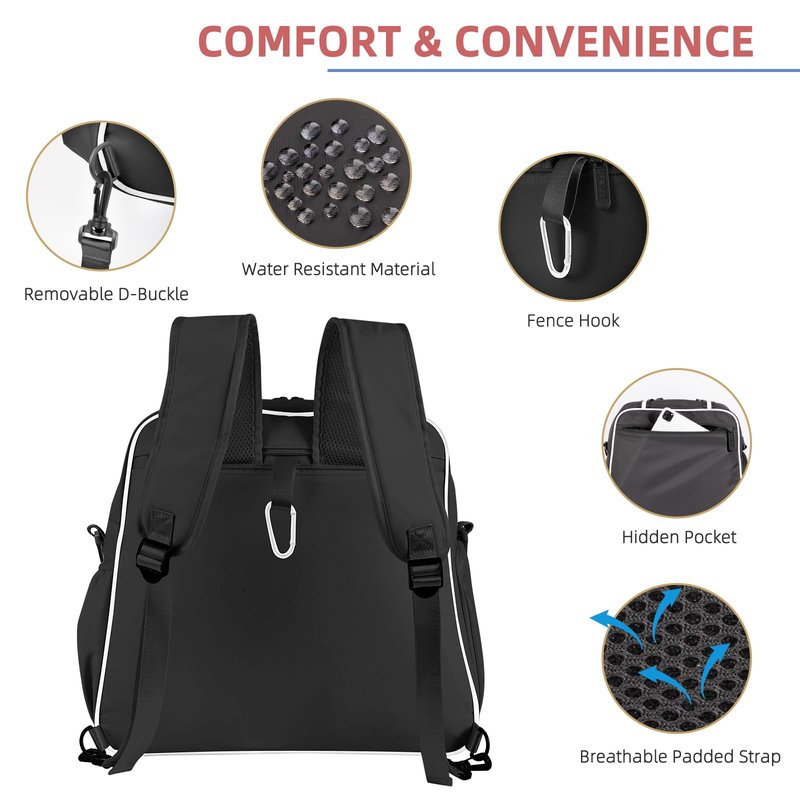 Pickleball Bag Pickle Ball Backpack for Women,Pickleball Accessory Tote Sport Equipment Bag Machine Washable with Shoe Compartment,Wet Pocket,Adjustable Shoulder Strap Fence Hook,Great Gift 30L-Black