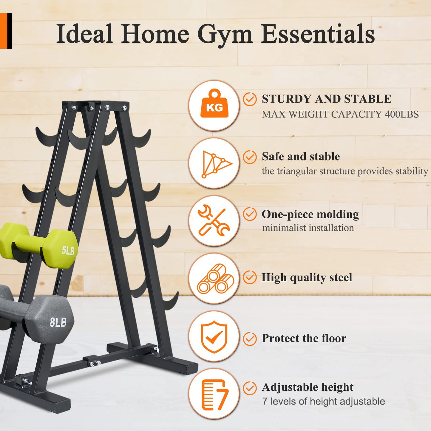 Dumbbell Rack for Home Gym, 4 Tier A-Frame Weight Rack, Metal Steel Dumbbells Stand/Holder, Assembled, Space Saver, Fitness Equipment Storage, 400 LBS Weight Capacity (Black-5)