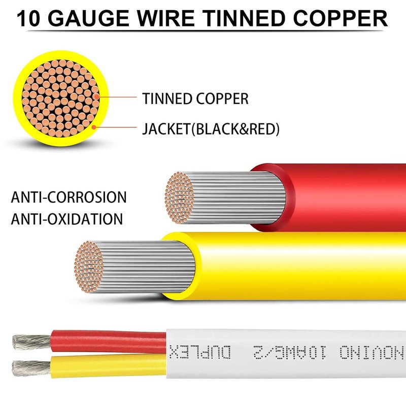10 Gauge Marine Wire - Duplex Marine Grade 10/2 AWG Tinned Copper Electrical Cable | 30ft Red & Yellow for Boats, RVs, Trailers
