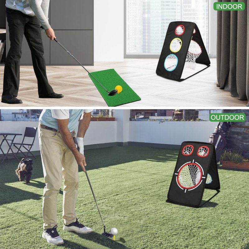 YTOPRO Golf Chipping Net: Ultra-Portable Dual-Sided Triple Target Training System with 400D Canvas for Indoor/Outdoor Backyard Practice – Includes Mat & Foam Balls & Golf Tees (Golfer Gift)