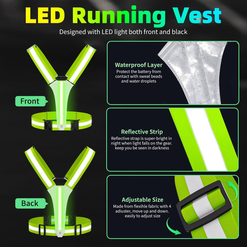 ConKrian LED Reflective Vest Running Gear, 5 Lights Colors, 3 Modes, Adjustable for Running, Cycling, Walking - Led Running Vest for Men, Women, Kids(Pink)