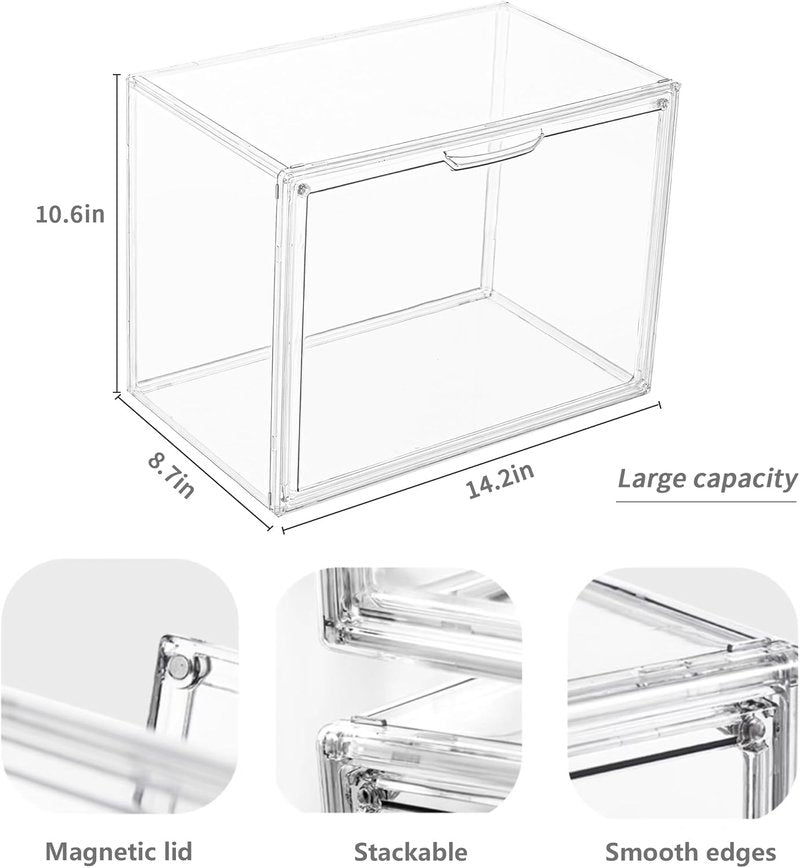 Clear Acrylic Display Case - Stackable Storage Bins with Magnetic Lid | Showcase for Cosmetics & Collectibles, X-Large