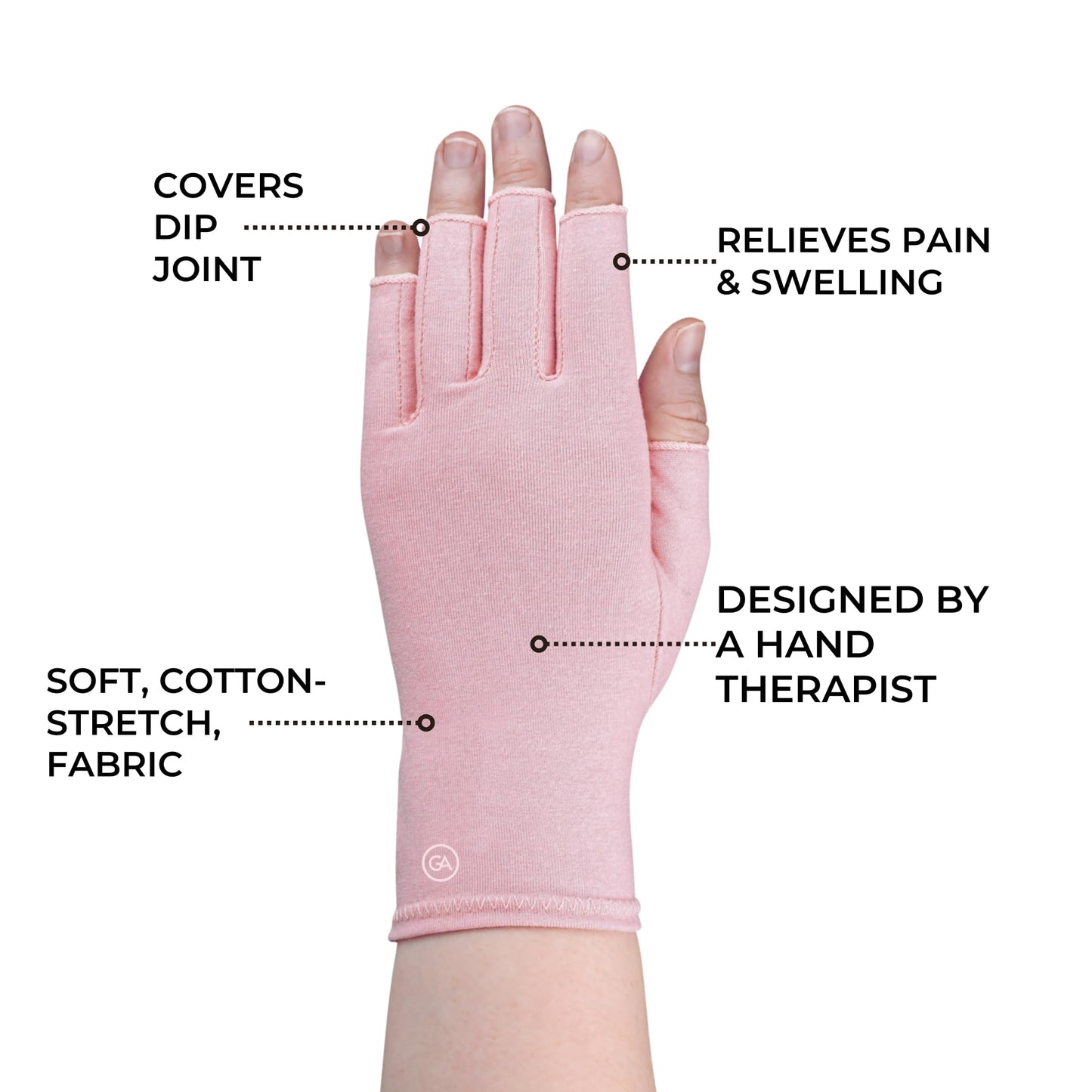 GRACE & ABLE Compression Gloves for Arthritis - Open Finger, Cotton-Blend, Lightweight, Breathable Hand Support (Ballet Pink, Large)