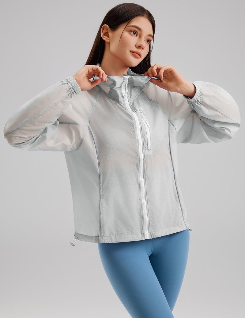 Avoogue Running Jackets for Women Lightweight Full Zip Cropped Workout Jacket Sun Protection Clothing Women Gray M