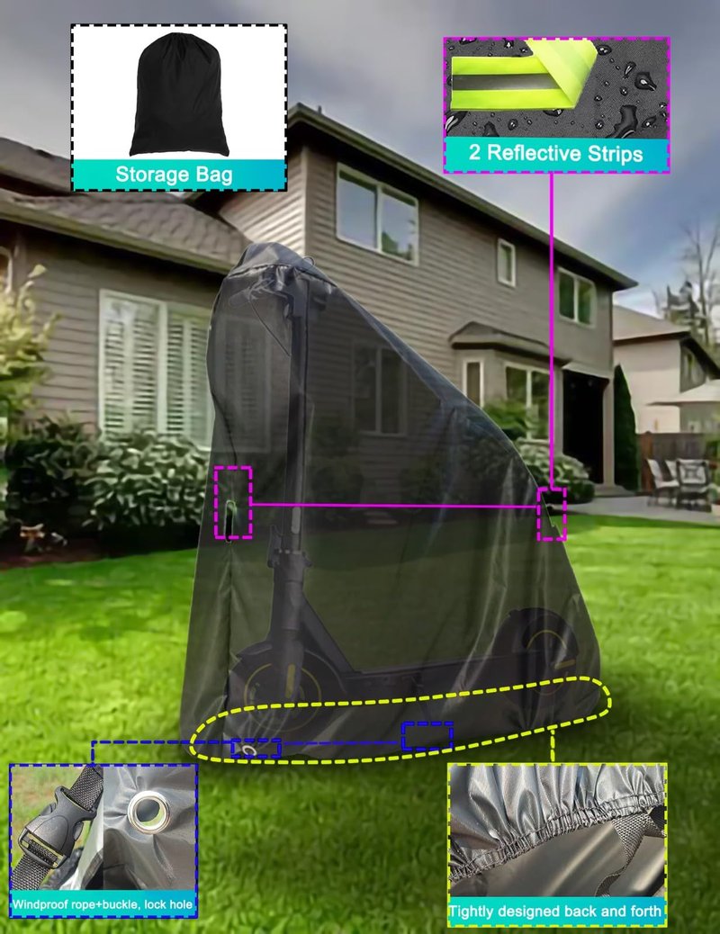 Electric Scooter Cover, Universal Scooter Cover, Waterproof Sun, Tear Proof Night Reflective and Lock-Holes&Storage Bag for With Seat or Without Foldable Kick Scooter(Without Seat,57"(L)x45"(H))
