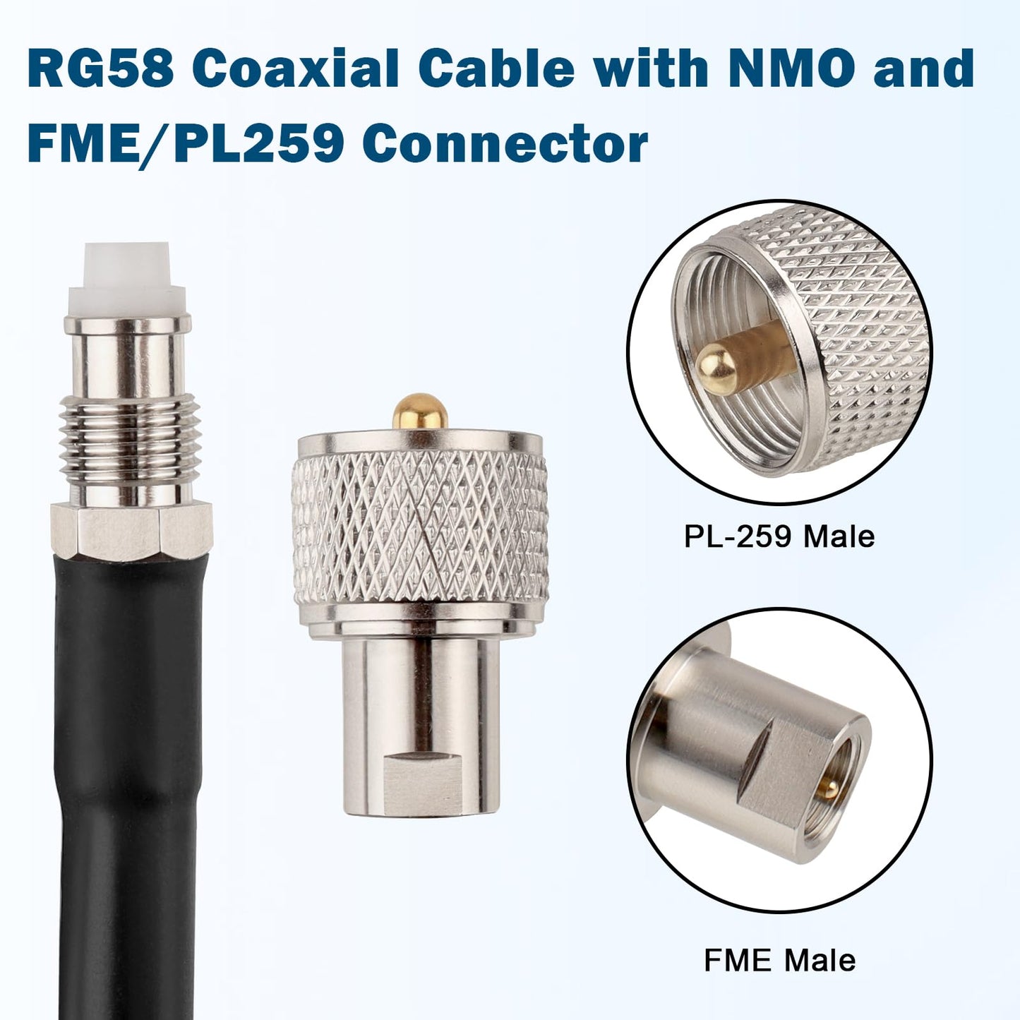 MOOKEERF NMO Antenna Cable,15FT Low Loss RG58 Coaxial CB Antenna Cable Extension with NMO and Removable UHF PL259 Male Connector for VHF/UHF/CB Radio