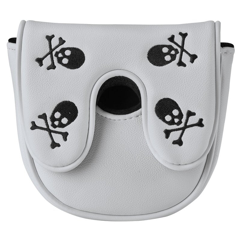Gbourly Embroidery Skeleton Skull Golf Club Mallet Putter Head Cover Fits for DF3 Club Magnetic Closure Center Shafted PU Leather Headcover (White)