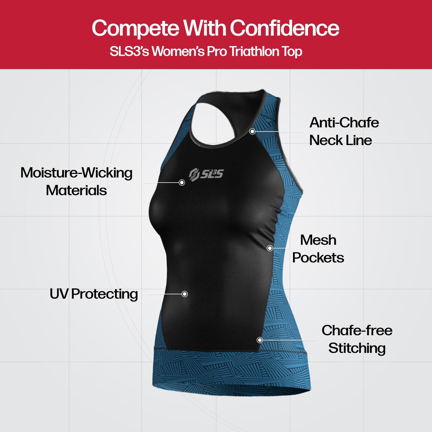 SLS3 Triathlon Top Women - Sleeveless Tri Top Women - Comfortable & Great Fit Triathlon Shirts or Singlet, No Shelf Bra (Lucy Blue, Large)