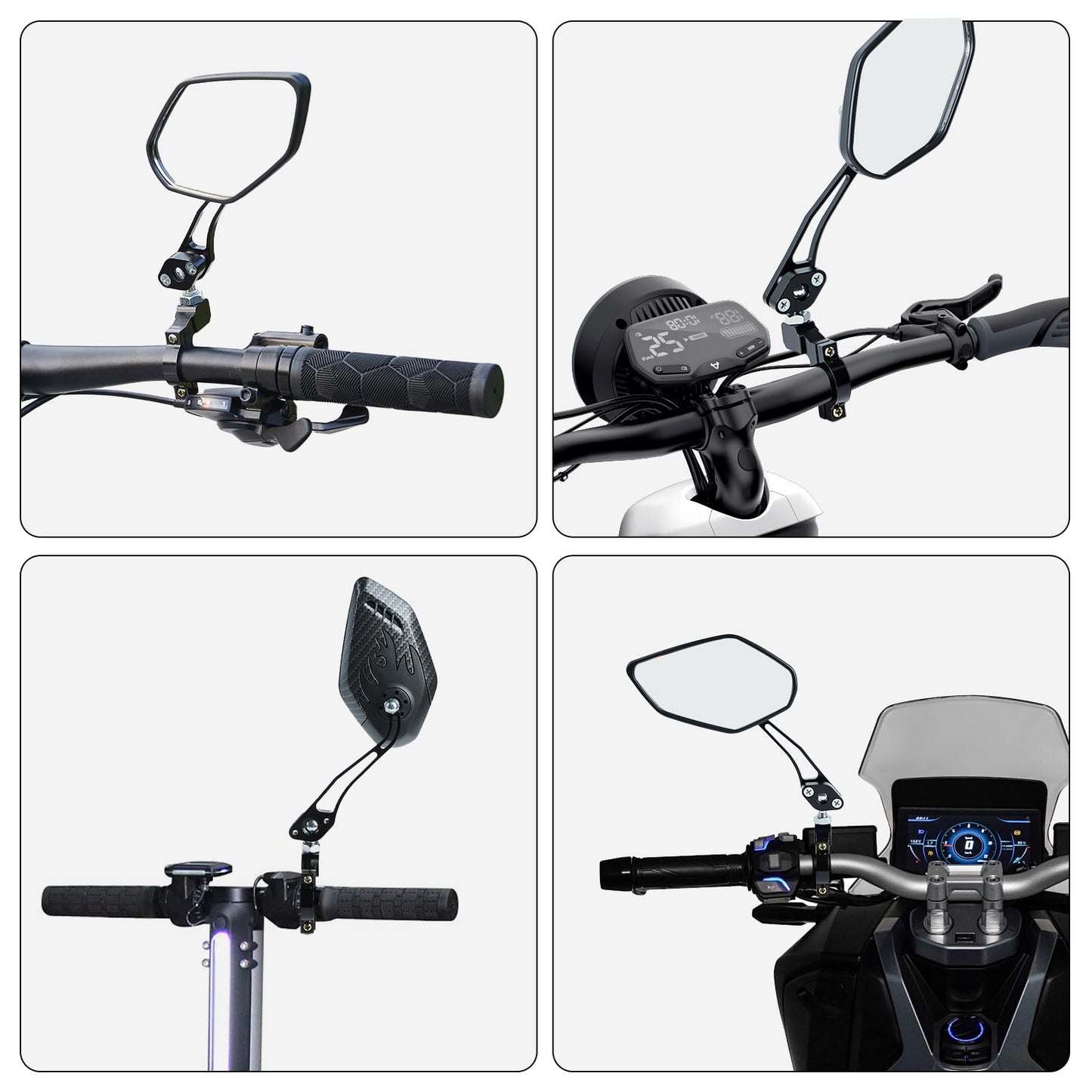 2 Pack Bike Mirrors, 360°Rotatable HD Wide Angle Rear View Mirror - Universal Handlebar Accessories for Mountain/Road Bike, Scooter, E-Bike (Black)