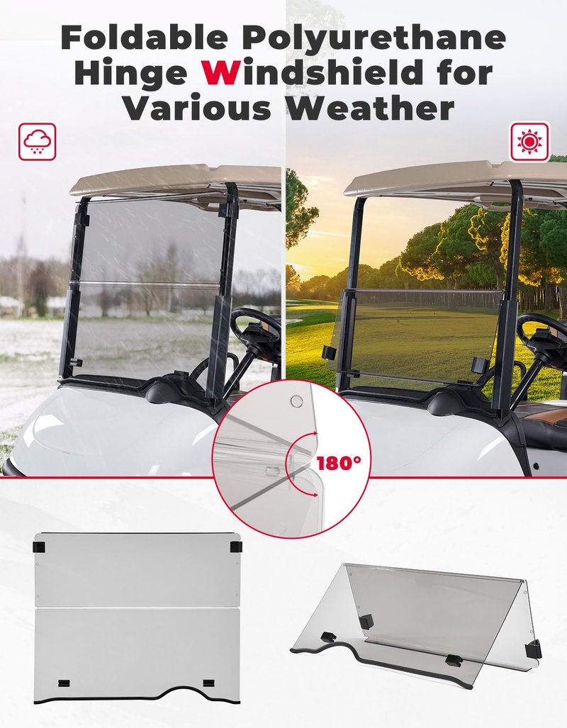 KEMIMOTO Golf Cart Windshield Compatible with EZGO RXV (2008-Up), Foldable Replacement Windshield with Anti-UV and Impact Resistant Acrylic (Tinted)