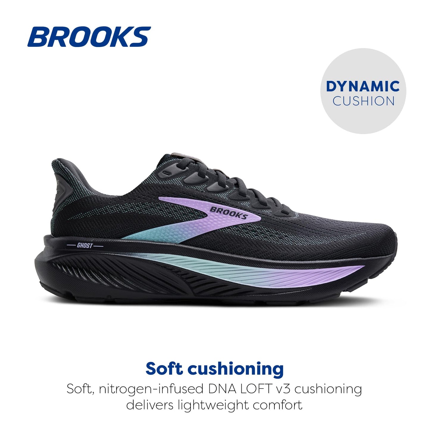 Brooks Women’s Ghost 17 Neutral Running Shoe - Grey/Clearwater/Purple - 8 Wide