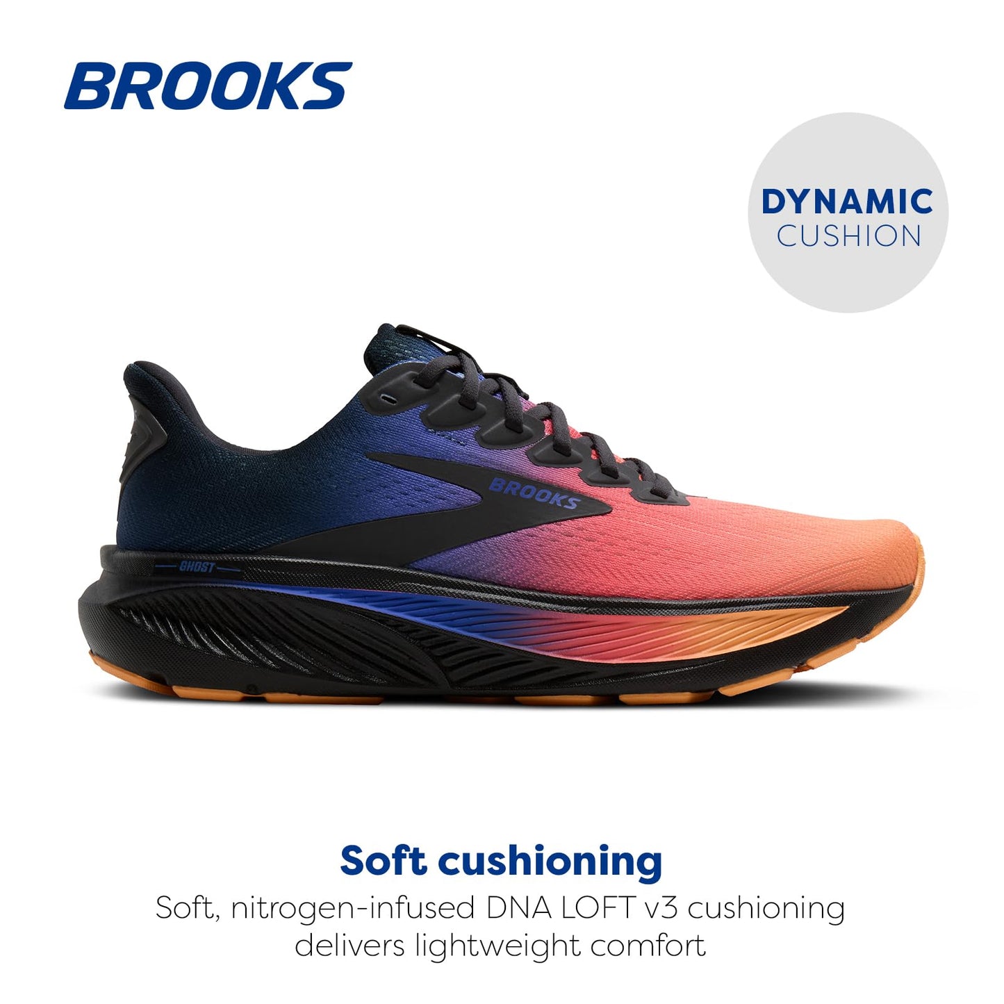 Brooks Women’s Ghost 17 Neutral Running Shoe - Night/Blue/Papaya - 7.5 Medium