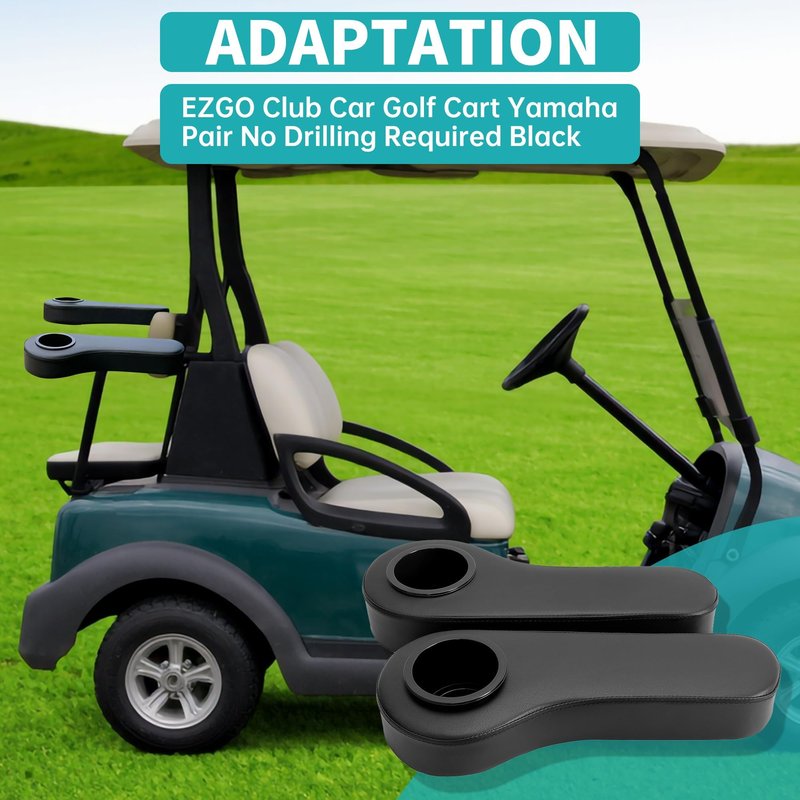 ECOTRIC Golf Cart Rear Seat Arm Rest with Universal Cup Drink Holders Set Compatible with EZGO Club Car Yamaha Pair No Drilling Required