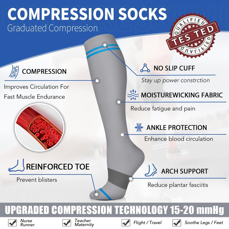 Sooverki Graduated Copper Compression Socks for Men & Women Circulation 8 Pairs 15-20mmHg - Best for Running Athletic Cycling
