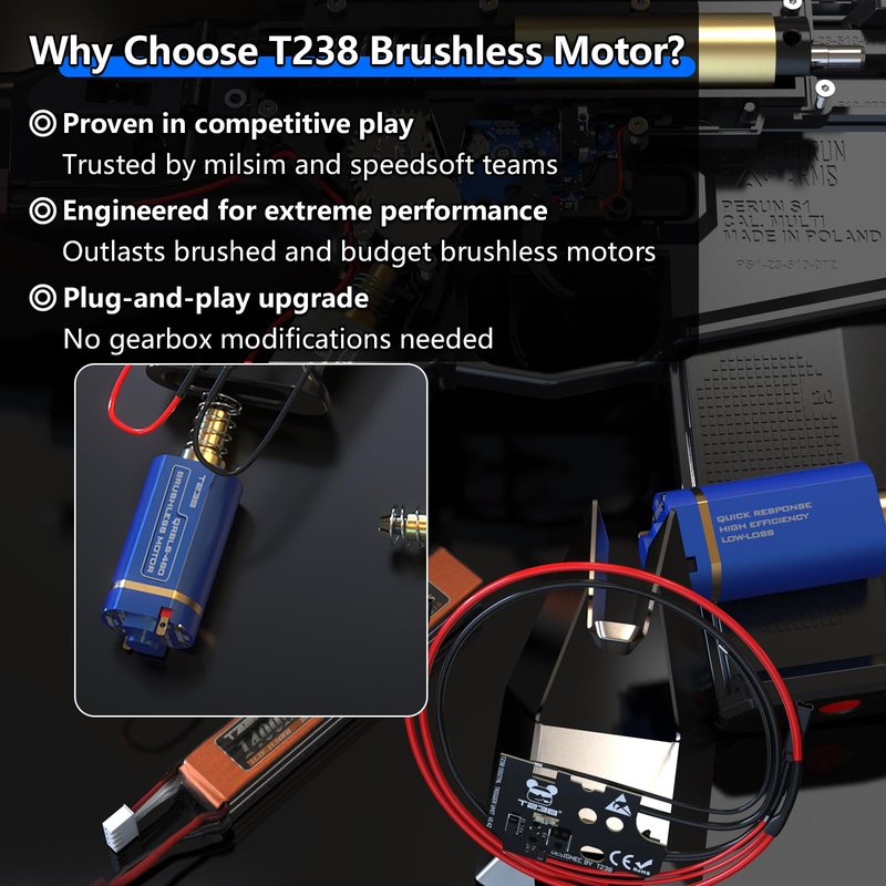 T238-QRBLS480 Airsoft Brushless Motor High Thermal Efficiency High Torque & Speed AEG Brushless Motor for Airsoft
