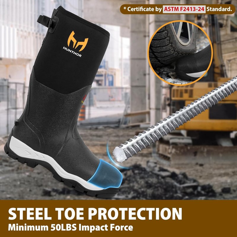 Men's Rubber Work Boots - Steel Toe, Puncture-Proof 1100N, Waterproof Neoprene | Sizes 7-14