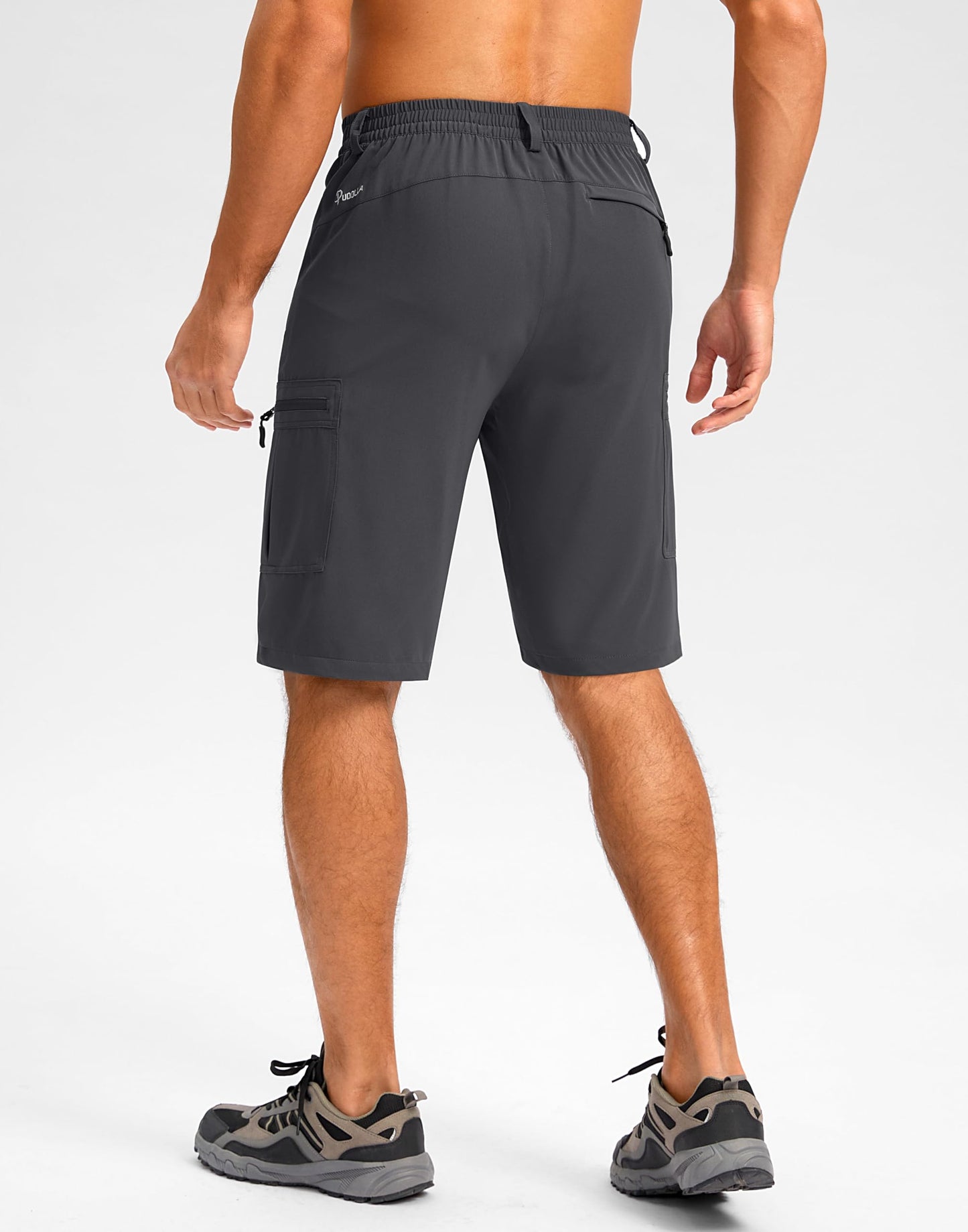 Pudolla Men's Hiking Shorts 11" Lightweight Cargo Work Shorts for Men Summer Travel Golf Casual Outdoor with 5 Pockets(Deep Grey Medium)