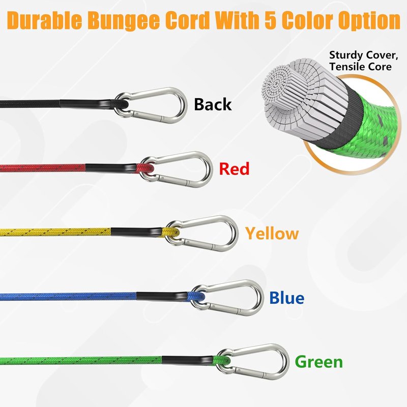 8 Inch Heavy Duty Bungee Cords with Stainless Steel Carabiner | Set of 4 for Camping, Tarps, and Bike Racks