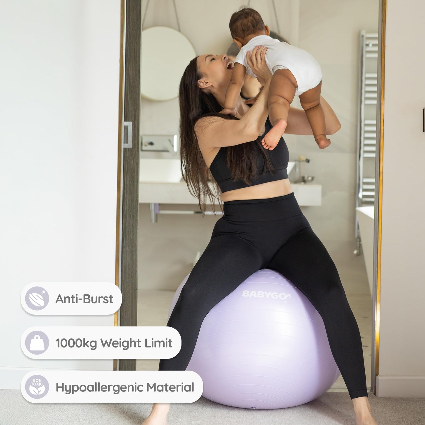 BABYGO® Birthing Ball for Pregnancy Maternity Labour & Yoga + Our 100 Page Pregnancy Book, Exercise, Birth & Recovery Plan, Anti-Burst Eco Friendly Material (Lavender, 55cm)