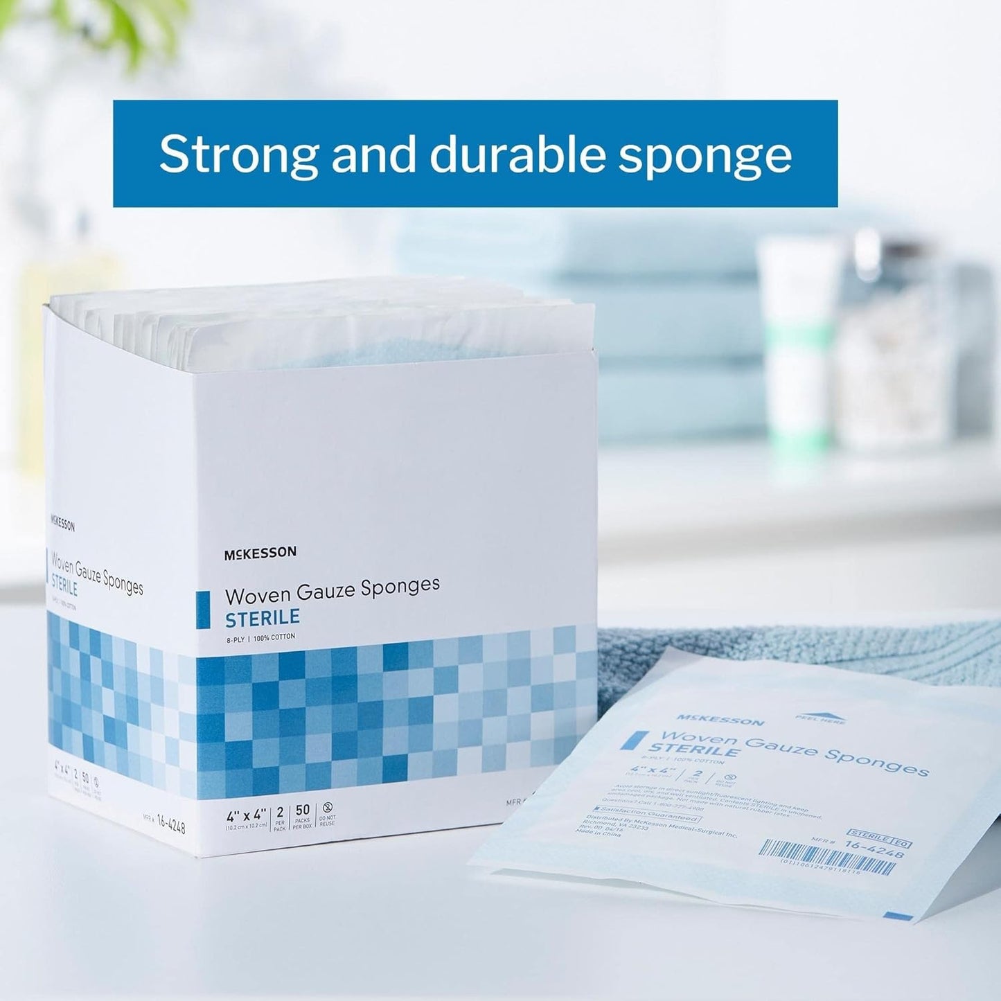 Woven Gauze Sponges - Sterile 8-Ply 100% Cotton | 4 in x 4 in, 50 Packs of 2 (100 Total)