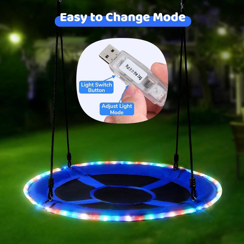 Trekassy 700lbs 40” LED Tree Swing for Kids & Adults | Outdoor Blue with Hanging Straps