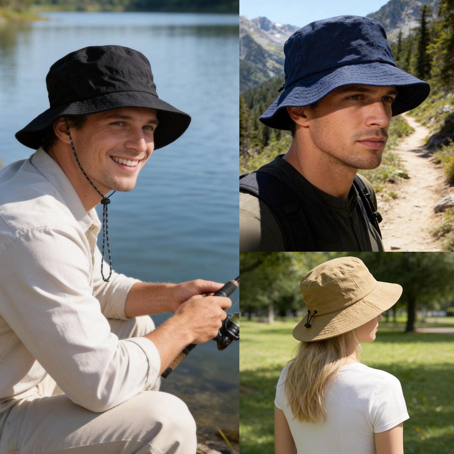 PFFY Packable Sun Bucket Hat for Men UV Protection Sun Hats Waterproof Lightweight Hiking Outdoor Cap Blue (More Loose)