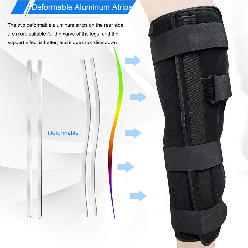 3-Panel Knee Immobilizer Full Leg Support Brace 21" Length Aluminum alloy Straight Knee Splint - for Knee Pre-and Postoperative & Injury or Surgery Recovery Applicable height 5‘3”--6’8“(Update Size M )