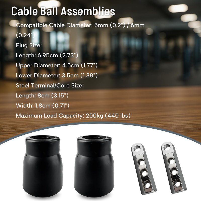 Qiqimingxin Gym Fitness Cable Ball Stopper Ends Gym Pulley Machine Cable Ball Plug for 5mm/6mm Home Gym Machine Pulley System Accessories Heavy Duty PVC & Metal Cable Stops Replacement Ball End Kit