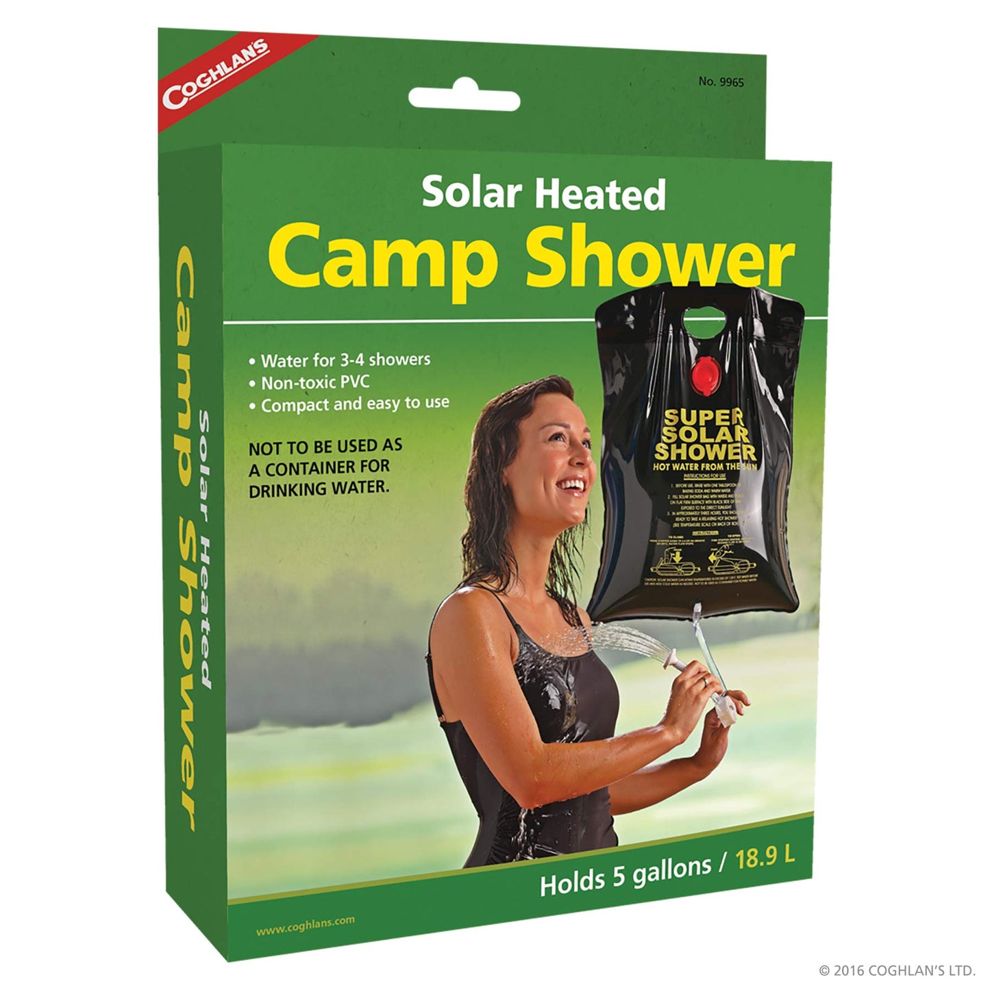 Coghlan's Camp Shower - Portable, Solar-Heated, 5 Gallon/20 Liter Capacity, Outdoor Shower Bag with Tangle Free Hose, Flow Control Clip, for Tent Camping, Backpacking, Car Camping, Beach Swimming