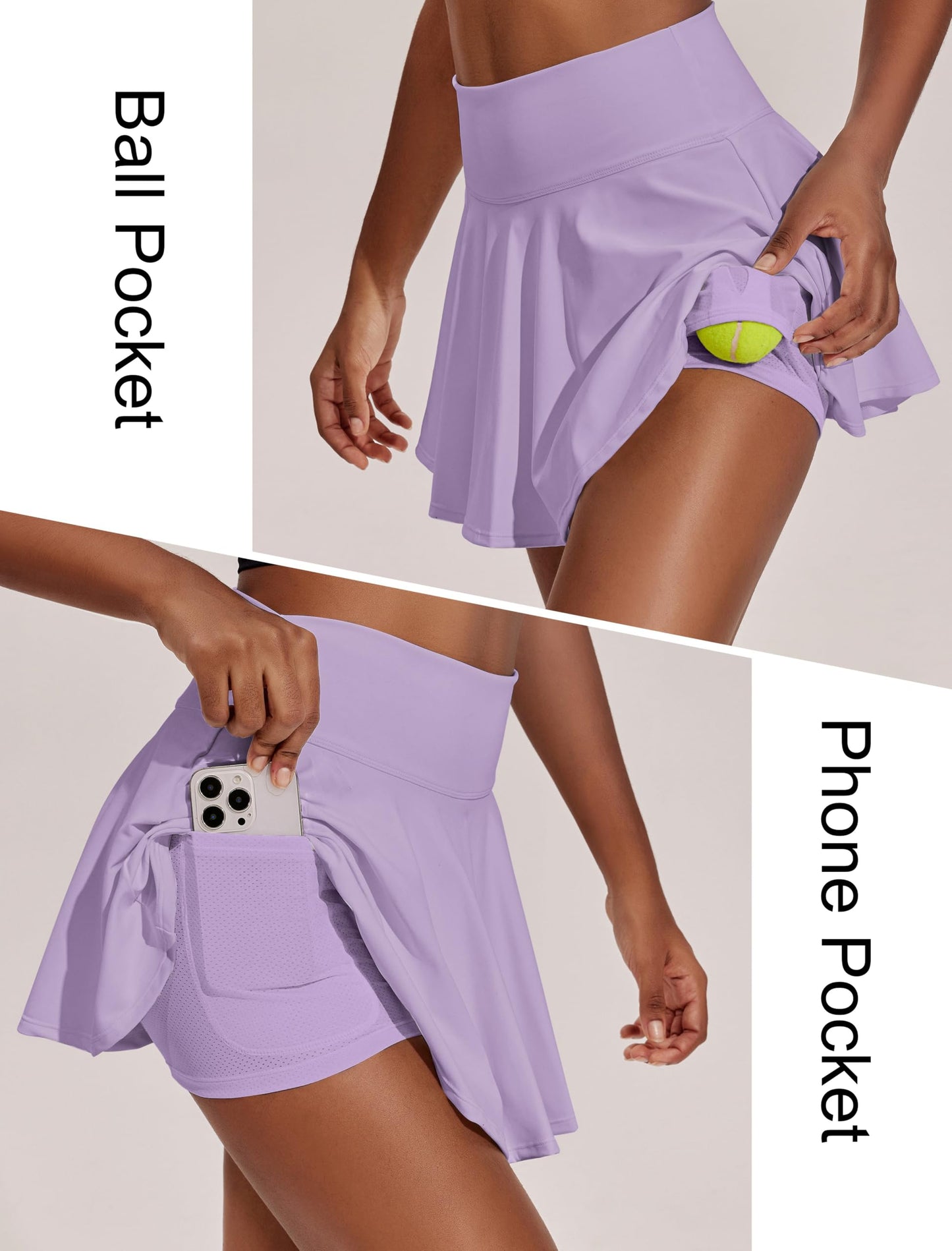 PINSPARK Womens Golf Skirt Lightweight Pleated Tennis Skirts Solid Activewear Skorts with 2 Pockets Shorts Light Purple S