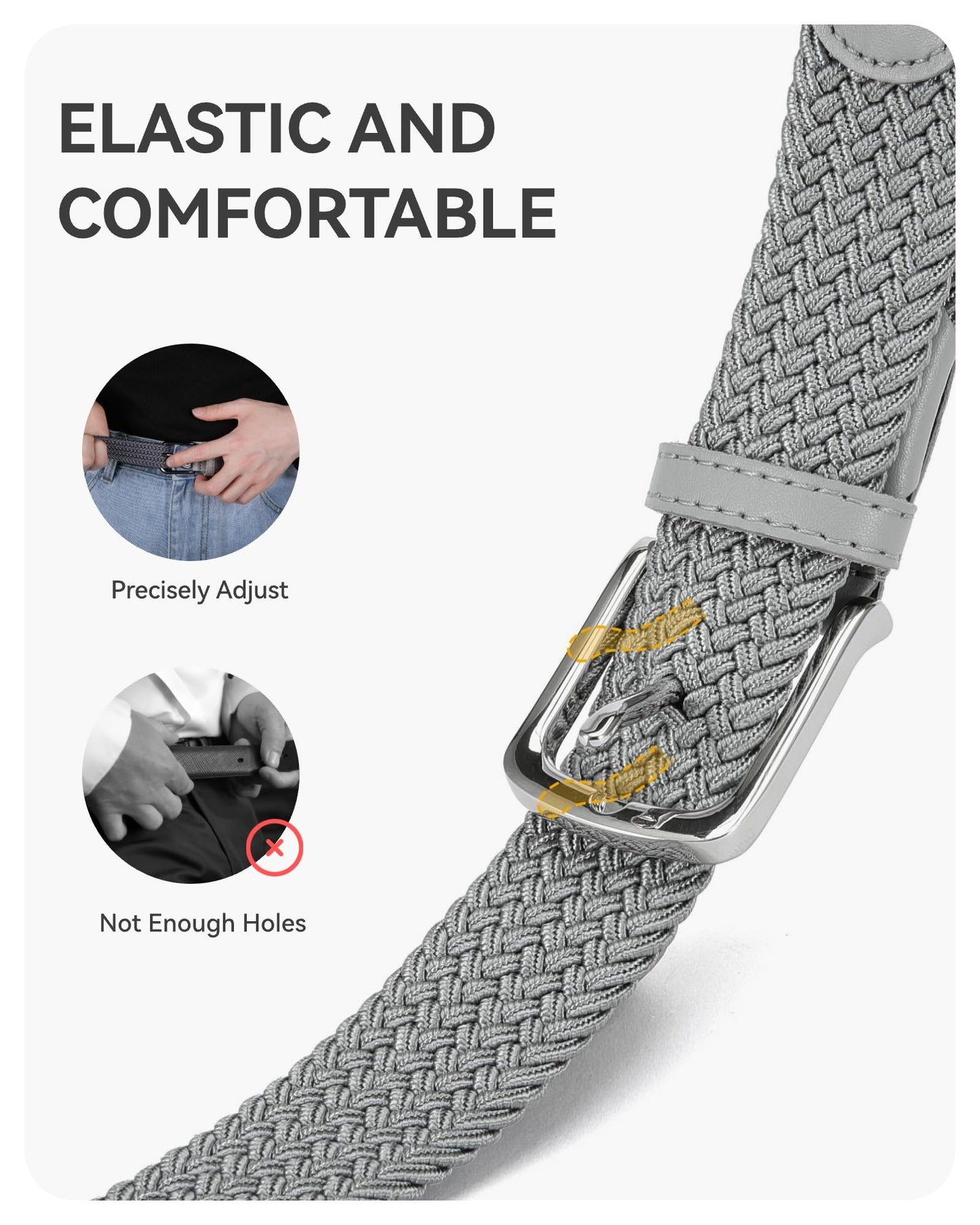 CHAOREN Stretch Belts for Men - Braided Elastic Golf Belt for Men 1 3/8"- Gift for Casual Jeans Shorts
