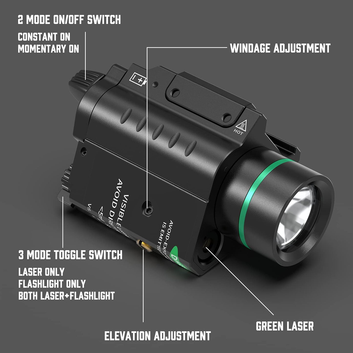 Feyachi LF-58 Green Laser Flashlight Light Combo 500 Lumen LED Flashlight Laser with Picatinny Rail Mount for Pistol Handgun Rifle