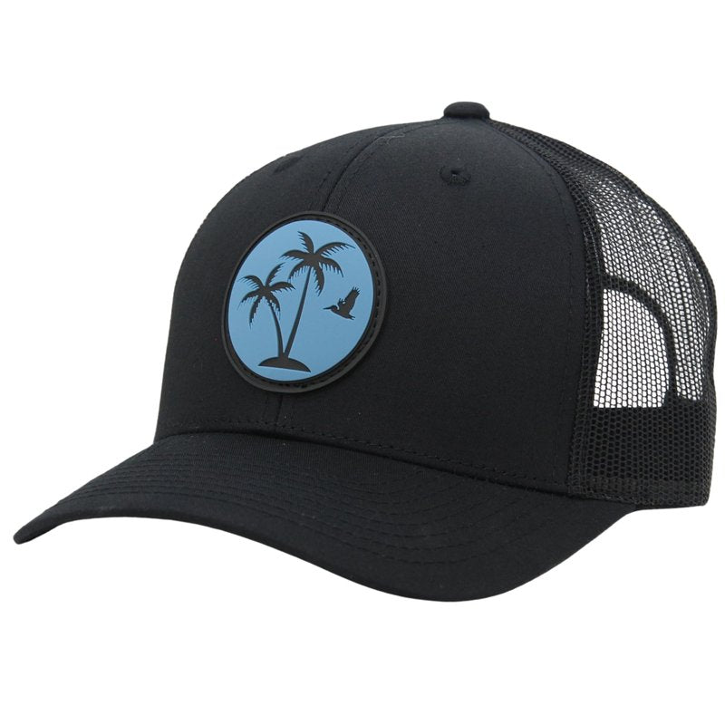 LINDO Trucker Hat - Palm Tree 2.0 (Black w/Blue Patch)