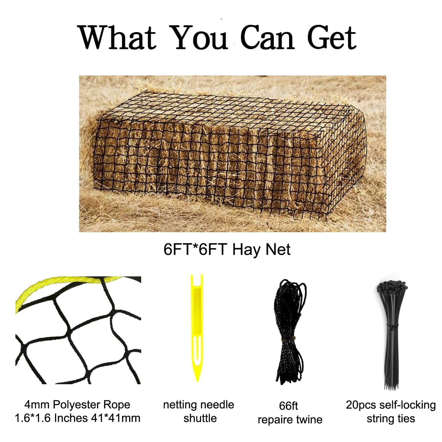 NizHome Large Round Bale Hay Net, 6 * 6FT Slow Feed Hay Net for Horses with 5mm Holes, Heavy Duty Haynet for Round Bale or Square Bale