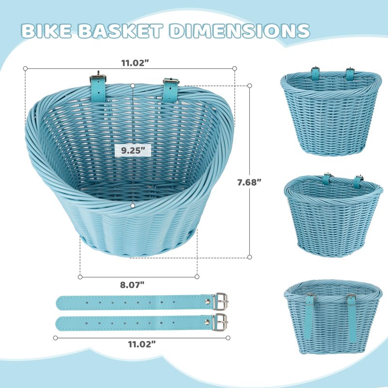 MEGHNA Woven Bike Basket Elegant Semicircle Large Basket for Unisex Adult Bike Handlebar Bike Basket for Women Men Teen, for Cycling Cruiser Bike Mountain Bike Folding Bike, Home Decoration (Blue)