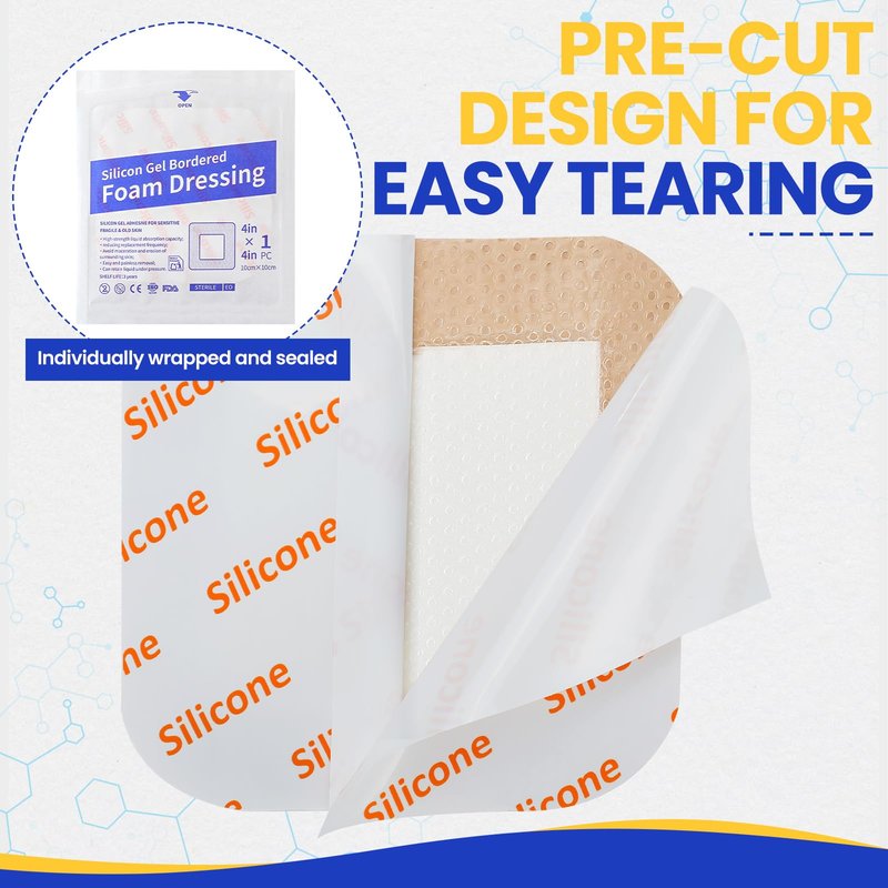 20 Pack Silicone Foam Dressing 4"x4" with Adhesive Border, High Absorbency Silicone Bandages, Waterproof Foam Bandages for Wounds Care, Bed Sore, Diabetic Foot Ulcers