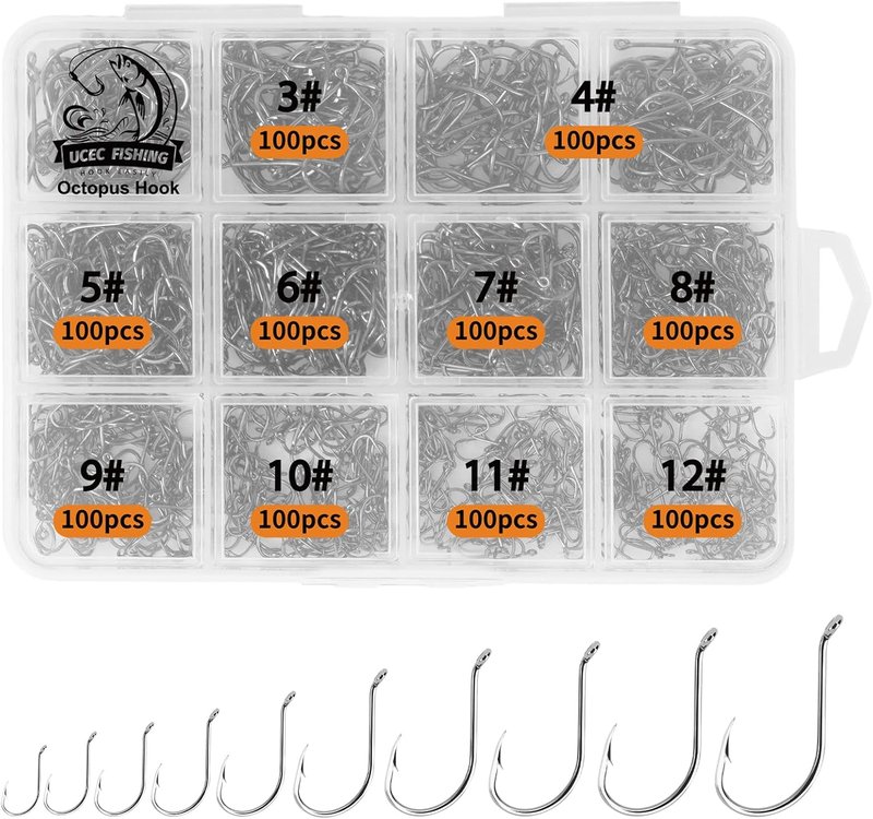 Octopus Fishing Hooks - Barbed Circle Hooks for Saltwater & Freshwater | 1000 PCS Sizes 1/0 to 12