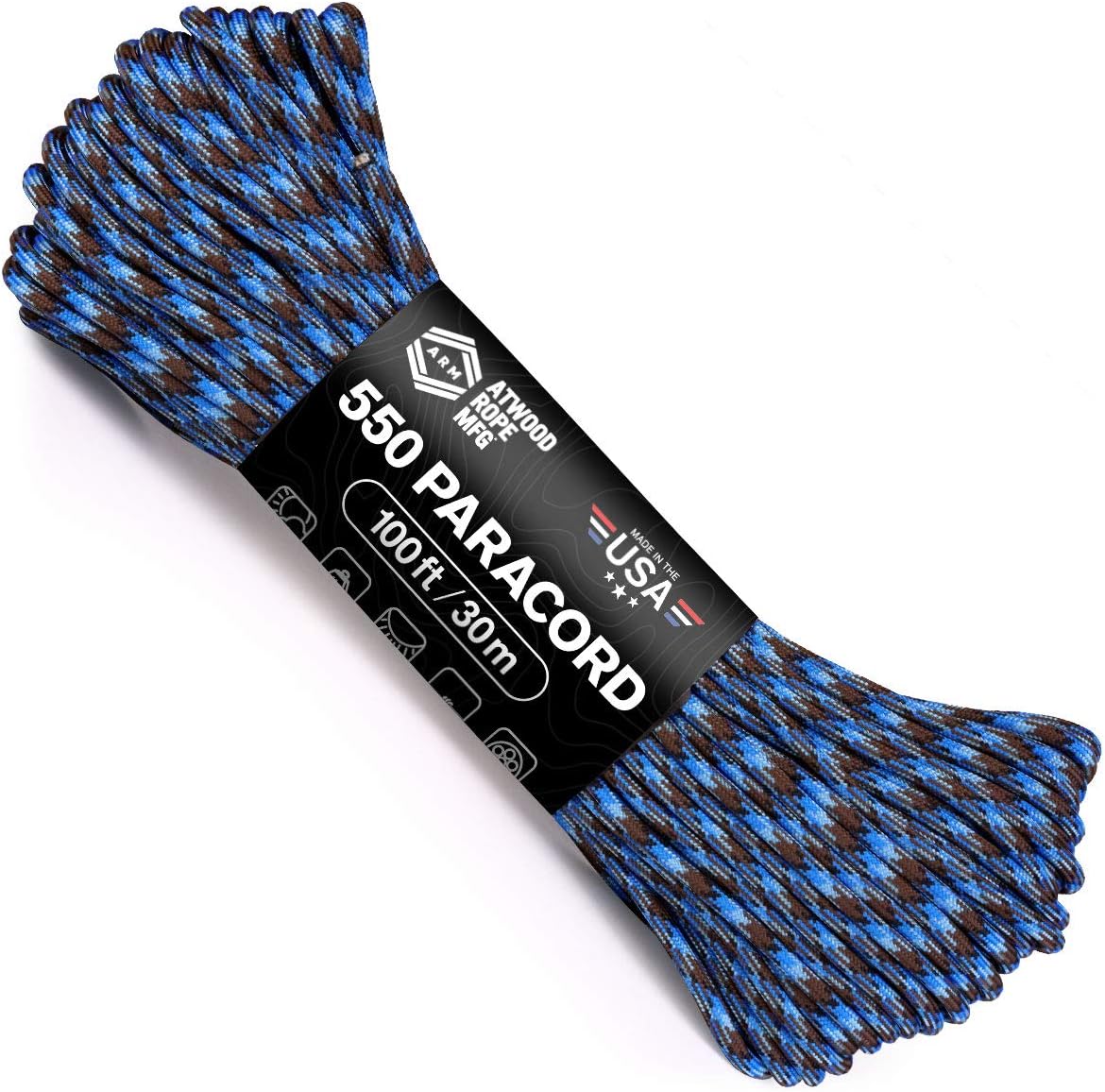 Atwood Rope MFG 550 Paracord - 100 Feet Durable Nylon Survival Cord | Ideal for Lanyards, Bracelets, Keychains (Abyss)